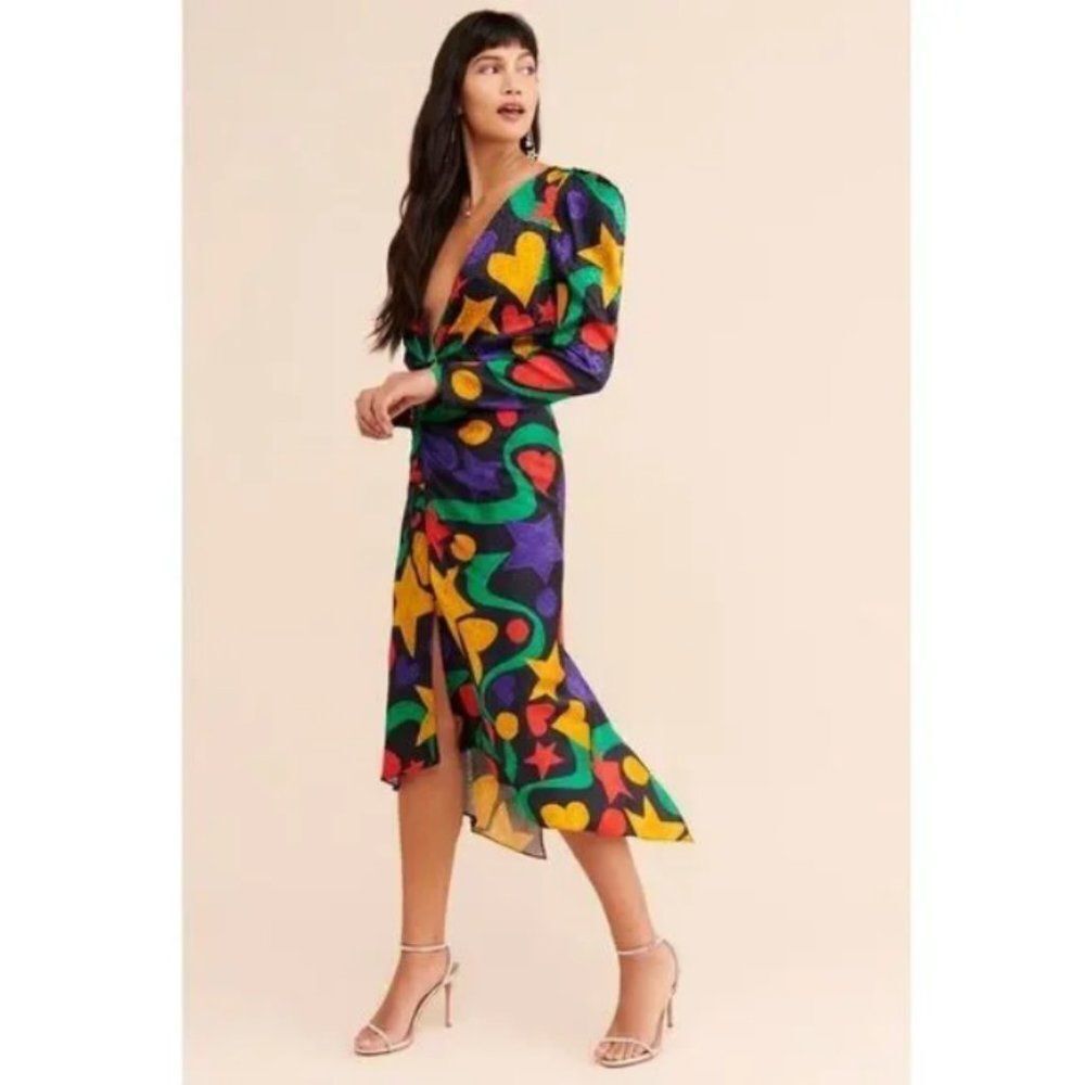 Ronny Kobo Collection Sz. XS Black Mult Astrid Shapes Dress Upscale Chic Retro